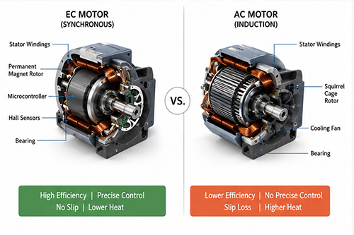 Technical engineering chart detailing fan curve data, volumetric airflow in CFM, and static pressure for industrial kitchen exhaust hood motors.