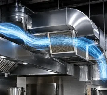 hood motor airflow commercial kitchen ventilation duct showing static pressure resistance and airflow restriction