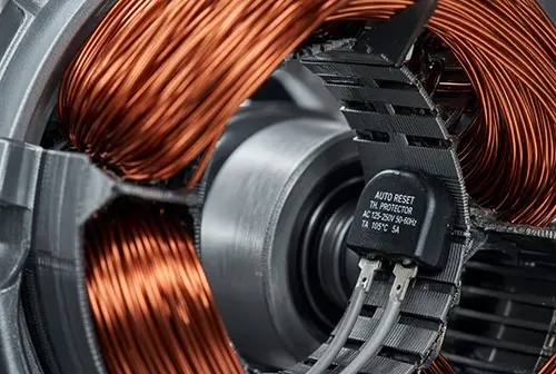 Class 200 copper winding insulation and thermal protector in a Turbo series motor.