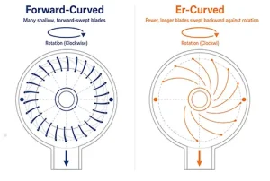 Forward vs backward curved centrifugal fans for range hoods